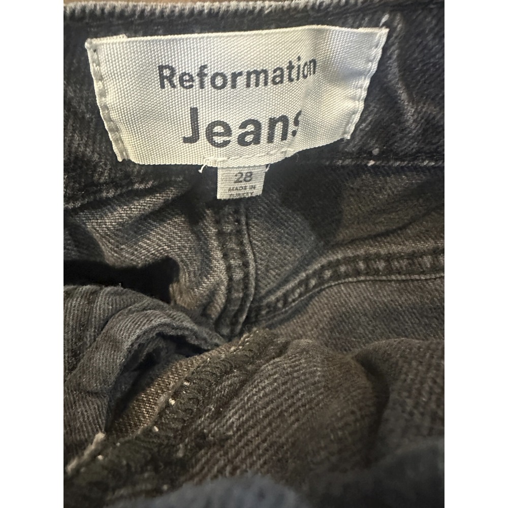 Reformation Nila Long Denim Skirt Front Slit Raw Hem Faded Washed Black Size 28 - Picture 9 of 13